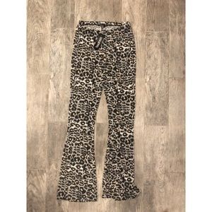 Black leopard flare pants